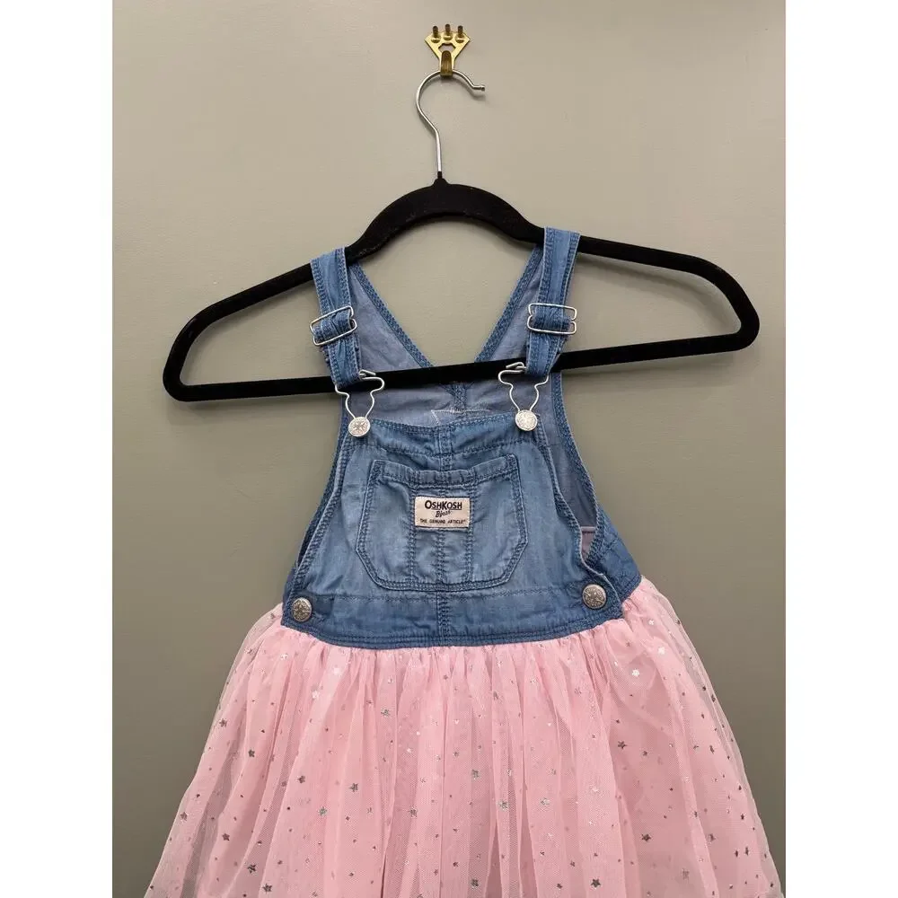 OshKosh B'gosh Toddler Girls Tutu Jumper Dress 2T Pink Tulle Denim Overall Dress
